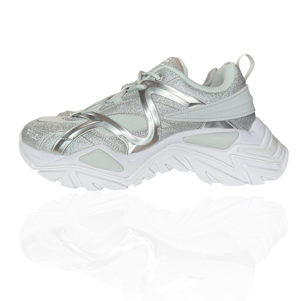 New Fila Women's 10‎ Electrove 2 Sneakers Silver Sparkle Glitter Metallic Chunky